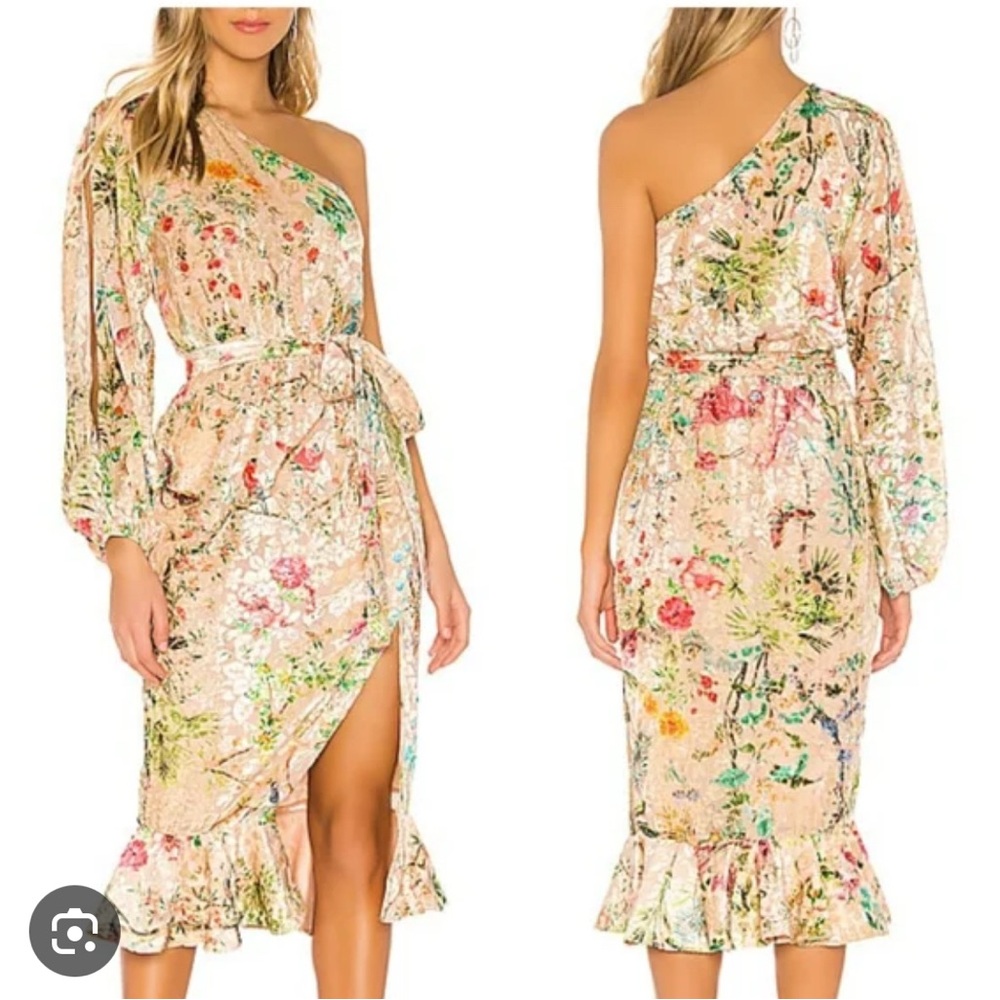 HEMANT AND NANDITA Veena Dress in Nude Floral One-Shoulder Dress